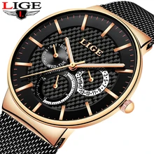 LIGE Fashion Mens Watches Top Brand Luxury Quartz Watch Men Casual Slim Mesh Steel Date Waterproof Sport Watch erkek kol saati new mens stainless steel date military sport quartz analog wrist watch mens watches top brand luxury bayan kol saati watch men