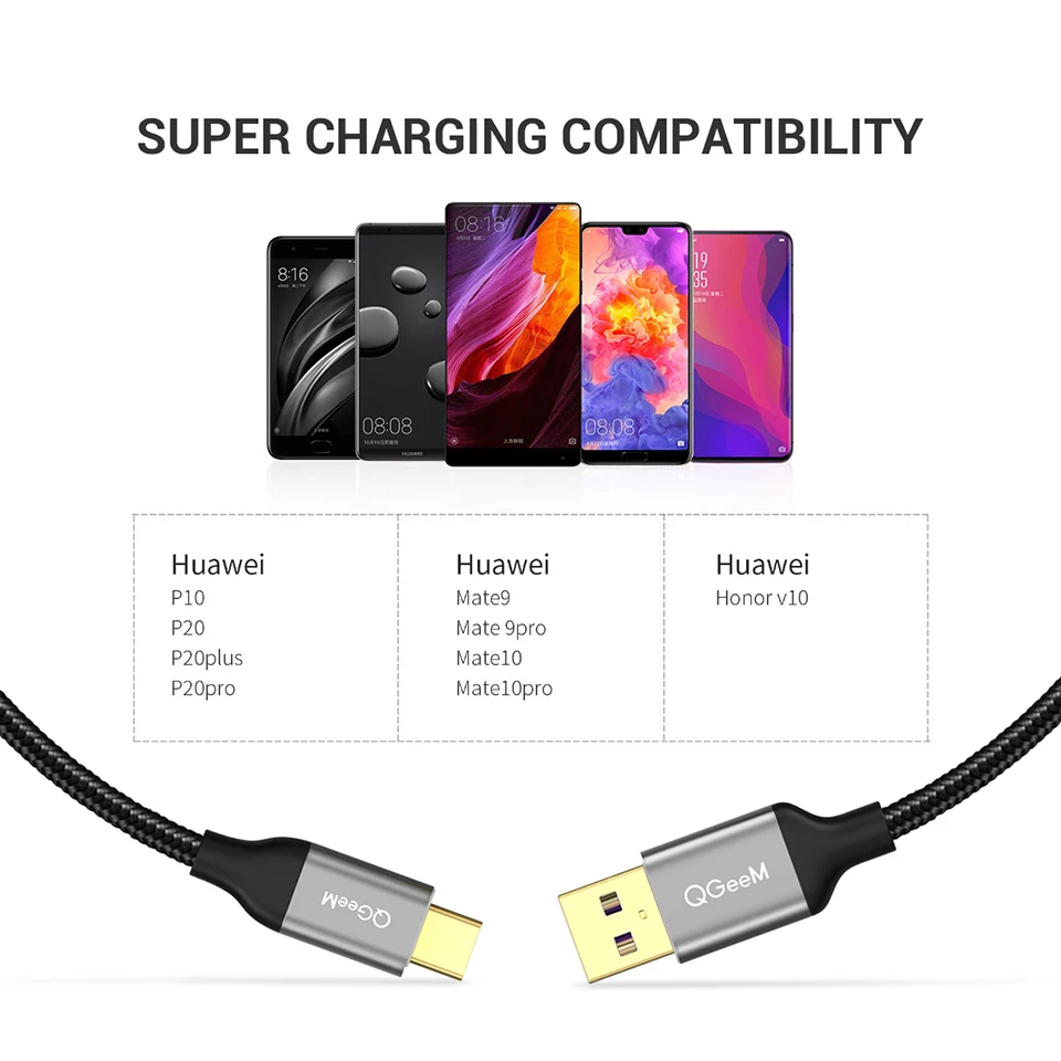 Кабель USB Type C QGEEM 5A для Huawei P20 Mats 20 Pro 3 1 кабель быстрой зарядки и передачи данных Honor