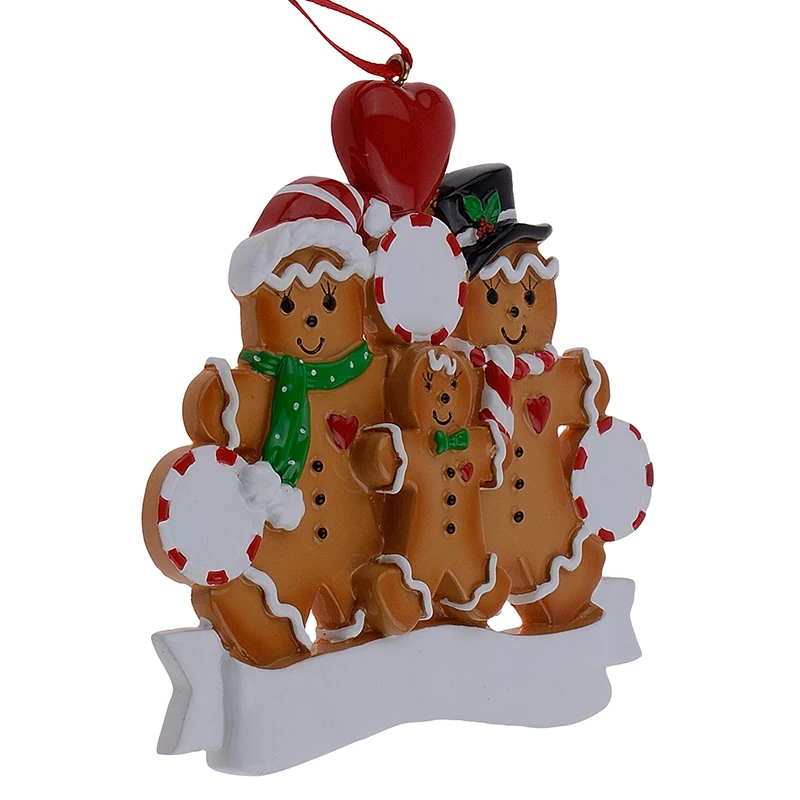 Wholesale Resin Gingerbread Family Of 3 Christmas Ornaments With Red Apple As Personalized Gifts For Holiday And Home Decor