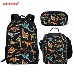 WHEREISART крутой динозавр школьная сумка наборы для подростков мальчиков 3d Динозавр студенческий детский школьный рюкзак для начальной школы