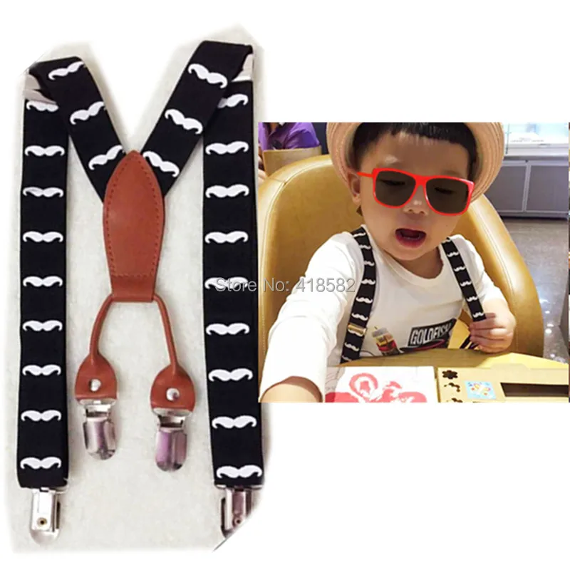 

BD034--Hot sale kids beard suspenders 2.5*65cm 4 clips leather mustache braces for 2-8 years boys and girls