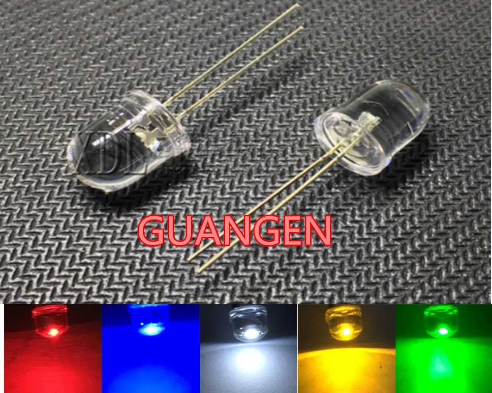 

500pcs LED 10mm White Transparent Ultra Bright Round White Red Yellow Blue Green 10 mm LED Light Emitting Diode Lamp High Power