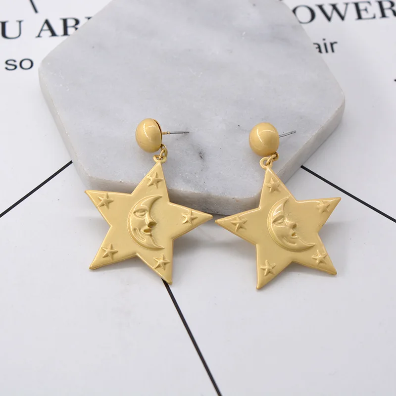 Fashion cute five-pointed star moon smiley earrings