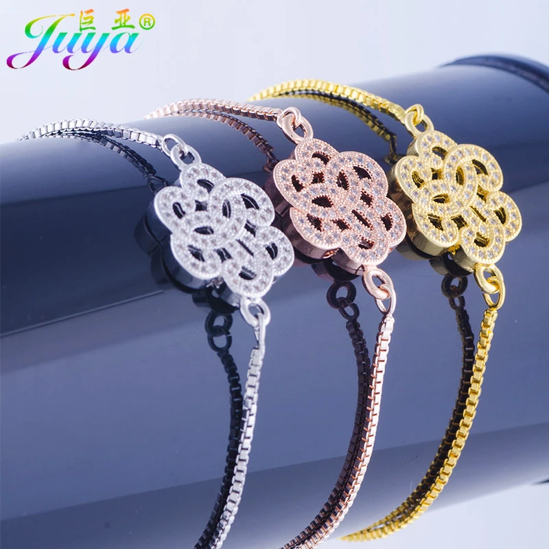 Wholesale Micro Pave Zircon Floating Flower Connector Charm Bracelets