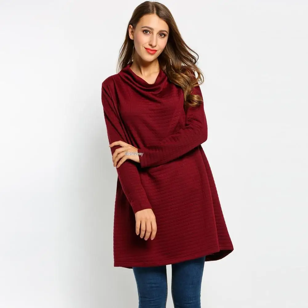 

Women's Autumn Winter Hoodies Casual Cowl Neck Long Sleeve Solid Sweatshirt Casual Clothing Loose Hoodie with Pocket Red Grey
