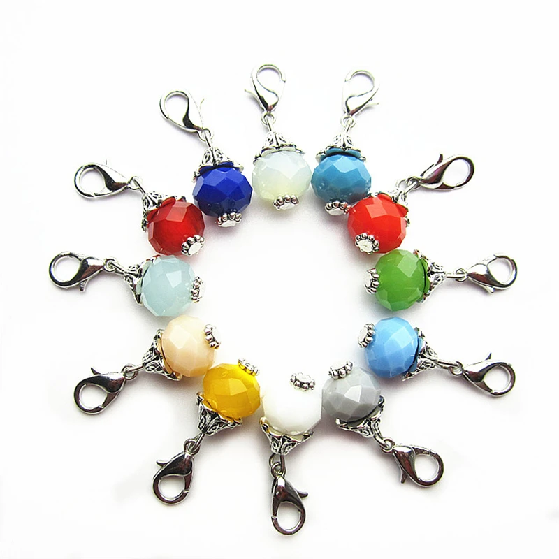 60pcs/lot Mix 12color glass rhinestone crystal dangle charms lobster