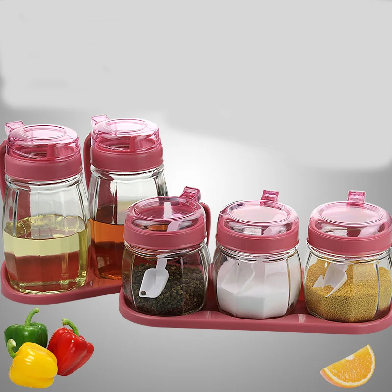 2.5Kitchen Glass Storage Spice Jar Bottle Seasoning Storage Cans With Holder Rack Kitchen Storage Container salt box set