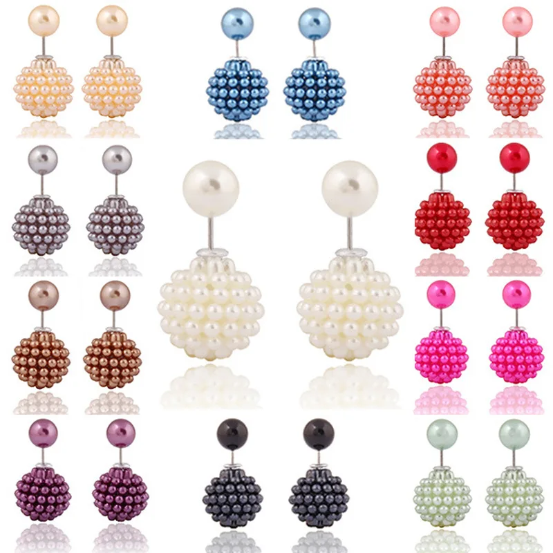 2016 hot fashion jewelry double imitation pearl stud earrings for women luxury shamballa beads statement earrings for women