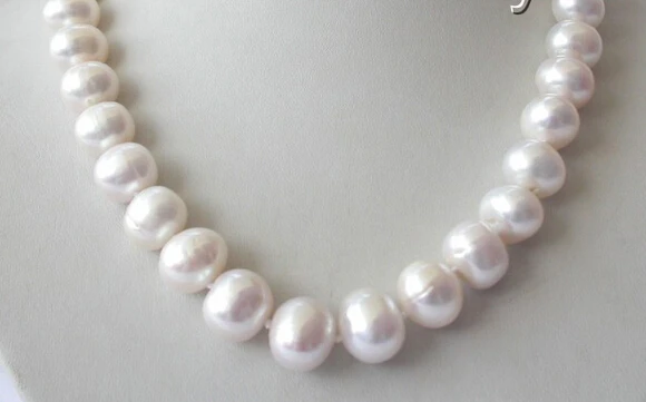 

RHJ00132 stunning big 12-14mm round white freshwater cultured pearl necklace
