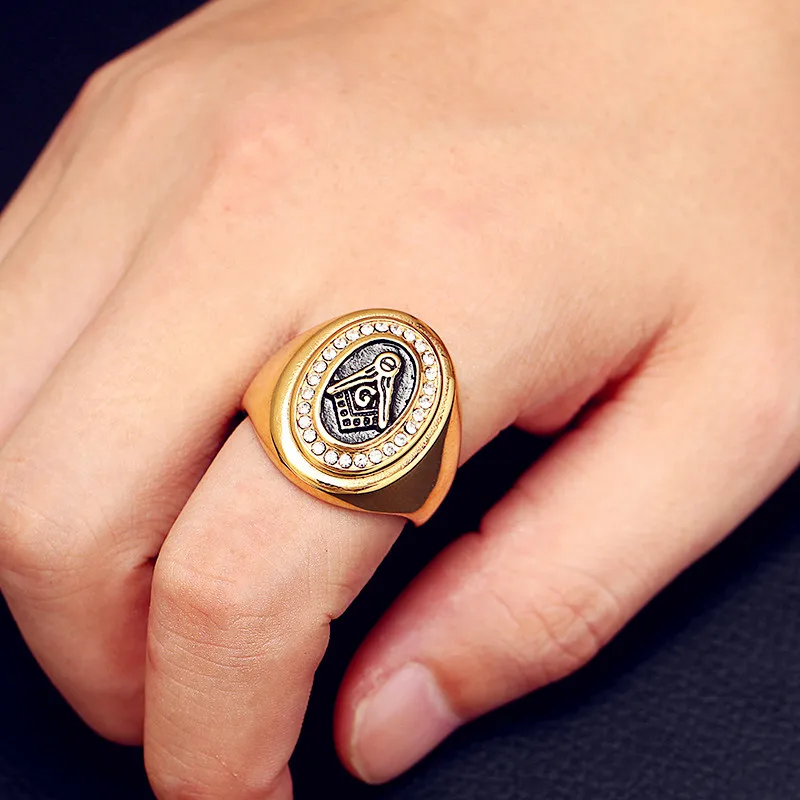 

Trendy Masonic Ring Men 316L Titanium Stainless Steel Gold Color Freemasonry Masonic Rings For Men Jewelry Retro Punk Bijoux