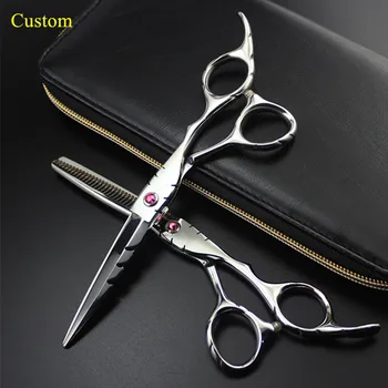 

Custom logo professional japan steel 5.5 / 6'' pink hair scissors set cutting makas barber thinning shears hairdressing scissors