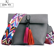 DAUNAVIA Women Scrub Leather Design Crossbody Bag Girls With Tassel Colorful Strap Shoulder Bag Female Small Flap Handbag