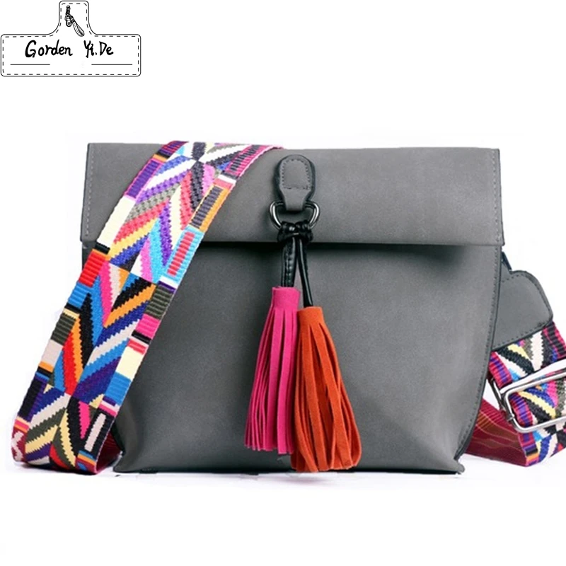 Goede DAUNAVIA Vrouwen Scrub Lederen Ontwerp Crossbody Tas Meisjes Met Kwastje Kleurrijke Strap Schoudertas Vrouwelijke Kleine Flap Handtas