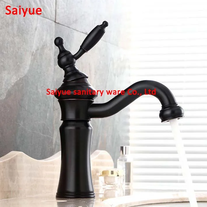 

New Hot and cold tap Deck mounted Vintage Wide outlet single handle sink faucet for lavatory oil rubbed bronze waterfall mixer