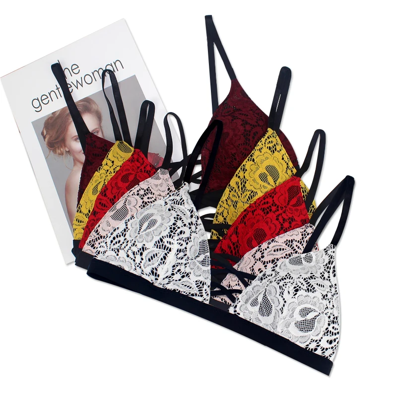 

New Arrival Women Bra Lace Floral Bralette Push Up Crisscross Front Female Lingerie Padded Wirefree Backless Ladies Underwear