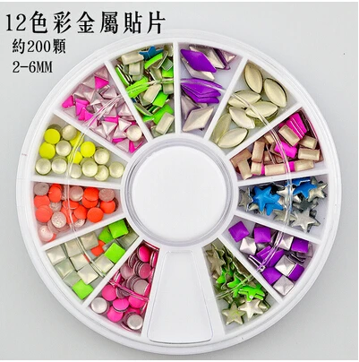 

18 Styles DIY nail jewelry metal rivets flat edging diamond pearl disc piece wholesale nail stickers Set