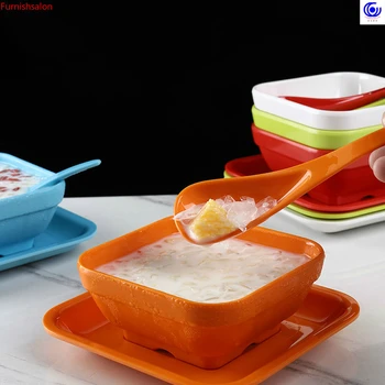 

5 colors 350ml Dessert bowl porcelain-like sugar water cotton ice melamine plastic shaved creative dessert set 3 in1 commercial