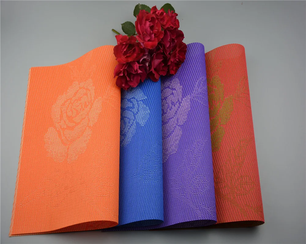 4 قطعة/الوحدة روز نمط تحديد الموقع PVC فندق طاولة طعام حصيرة وعاء سادة كوستر طاولة مقاومة للمياه مقاومة للإنزلاق تحديد الموقع EJI 0815