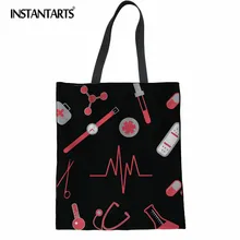 INSTANTARTS Холщовая Сумка для покупок для медсестры с узором сердцебиения женская брендовая дизайнерская льняная тканевая сумка для девочек женские пляжные сумки