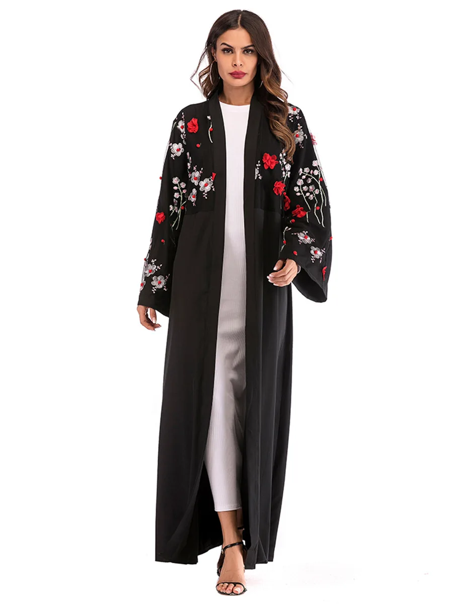 Мода 2019 г. мусульманское платье для молитвы Элегантные аппликации длинное кимоно Дубай абайя турецкий розовый марокканский кафтан