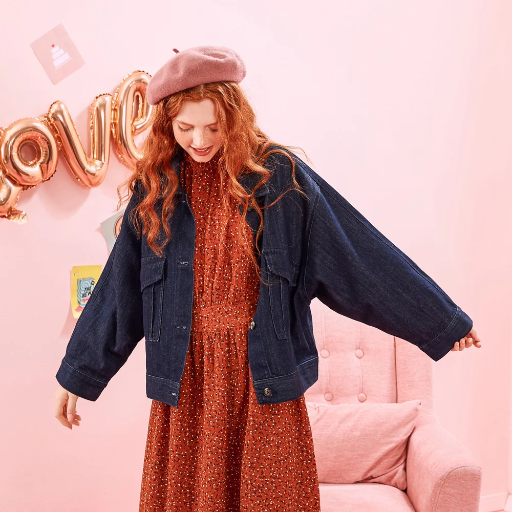 astounding Metersbonwe Jean Jacket for Women Turn-down Collar Loose Blue Fashionable Women Coats Female Outwea