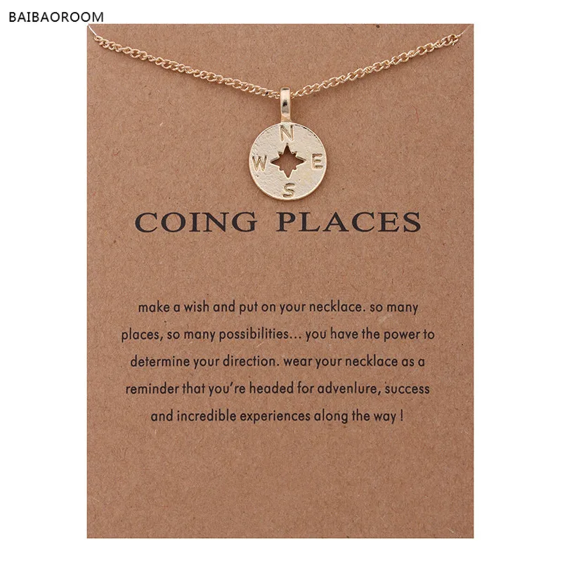 

Fashion Jewelry Gold-color Going Places Compass Disc Chain Necklace Women