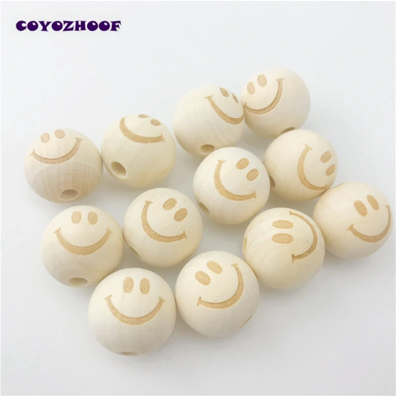 

20mm Smiling Round Wooden Spacer Beads Natural Color-20Pcs Unfinished Jewelry Making For Baby Smooth Teething DIY Necklace