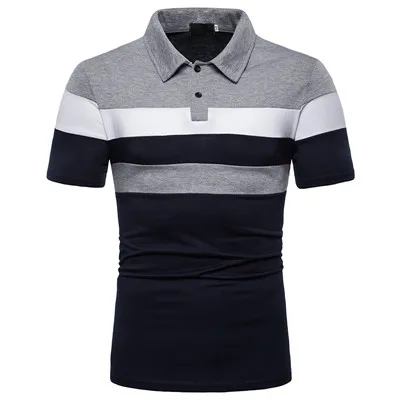 gray and navy Модные мужские поло с коротким рукавом рубашка-поло дышащая Мода Модные Топы Весна и лето мужская одежда - Цвет: gray and navy