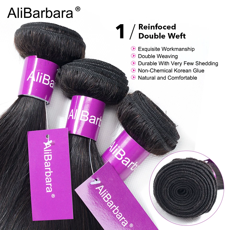 AliBarbara Hair Brazilian Silky Straight Hair Weave 4Bundles Remy Human Hair Extension Natural Black 1B# Can Be Dyed Bleached