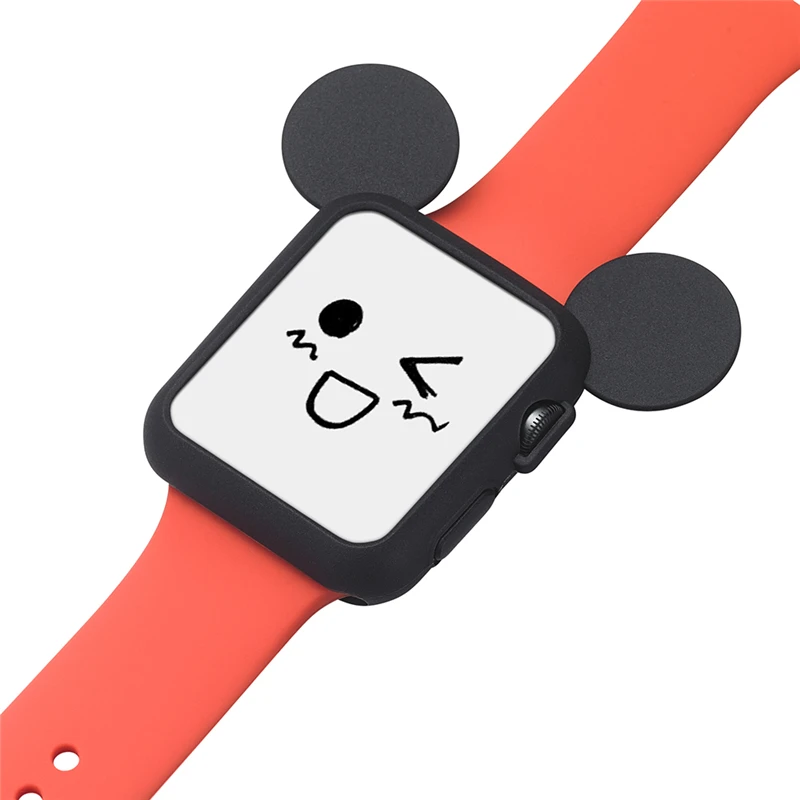 Для Apple Watch Series 1 2 3 Бампер Мягкий силиконовый защитный чехол милый мультфильм мышь уши красочный чехол 42 мм 38 мм 38 42 мм