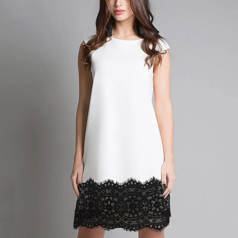 

2018 Women Summer Dress Sweet Princess New Hot Sexy Party Stitching Black Lace Dress Elegant Lady White Dresses Vestidos Festa