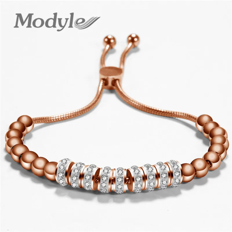 

Modyle Stainless Steel Adjustable Bead Bracelets for Women Fashion Crystal Chain Bangle & Bracelet femme Wedding Jewelry