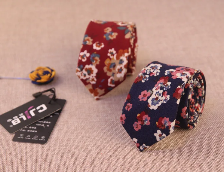 Хлопок тонкий Галстуки Vogue Цветочный принт галстук для Для мужчин Свадебная вечеринка Повседневное Узкие хлопковые шеи Галстуки 6 см