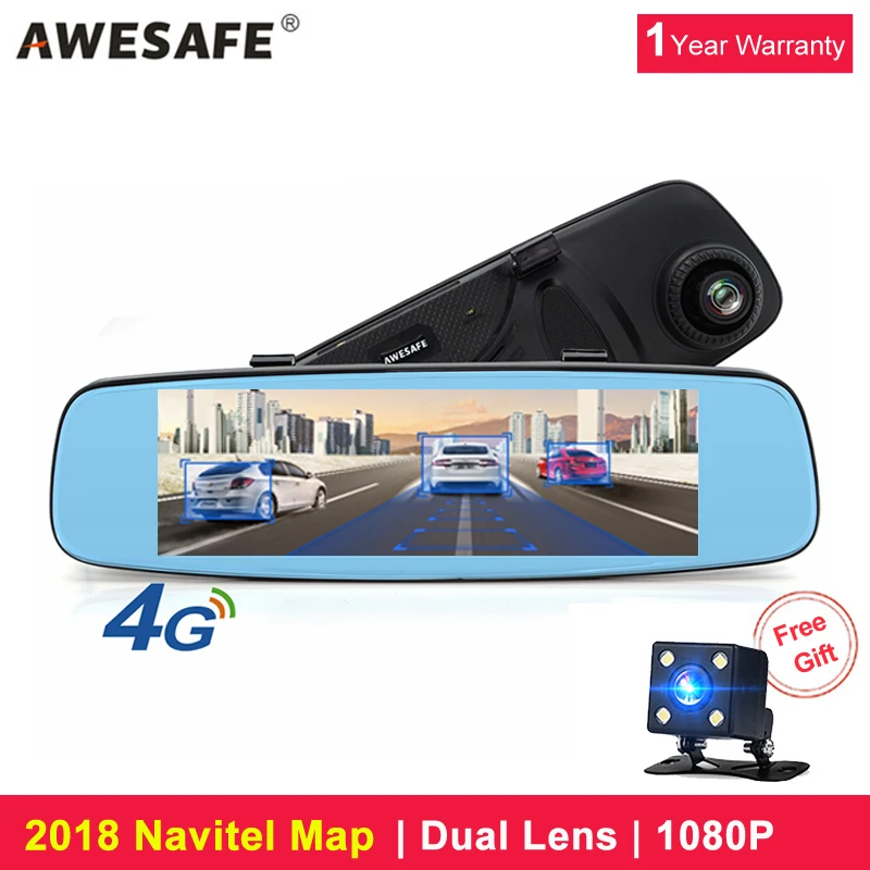 AWESAFE 7 84 &quotRemote Monitor Зеркало 4 г DVR Камера с gps и 1080 P Двойной объектив видео