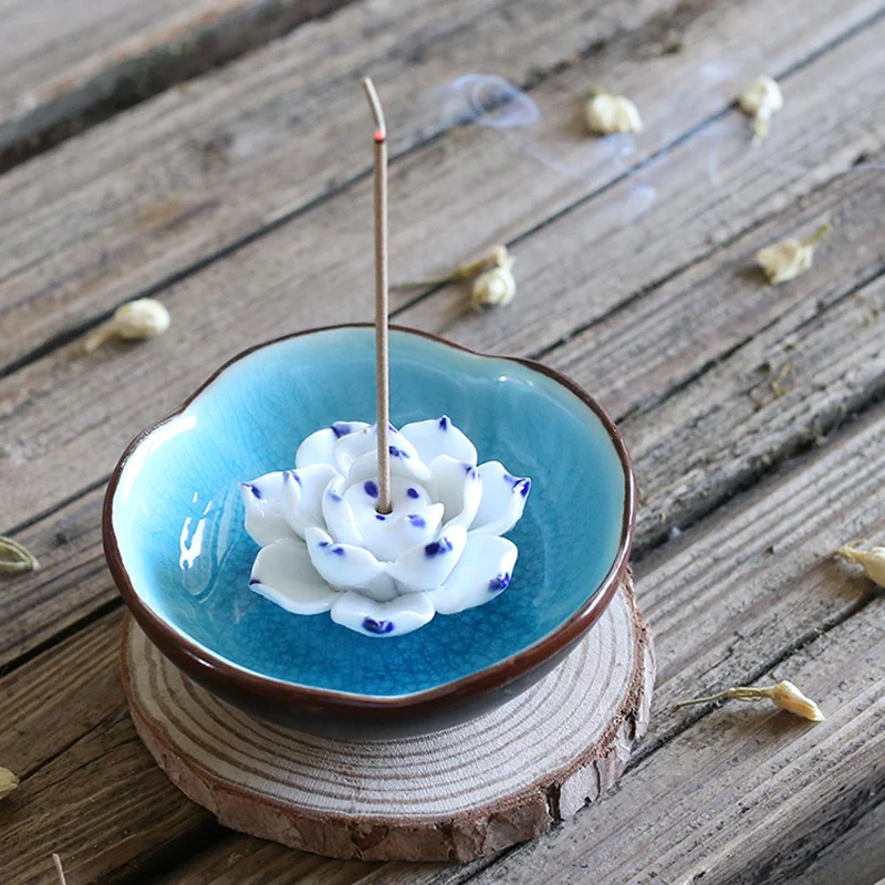 

Jingdezhen Ceramic Lotus Burner Holder Joss Censer Aroma Sticks Disc Aromatherapy Tower Incense Coil