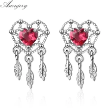 Anenjery сладкий красный «любящее сердце» 925 пробы серебряные серьги "Ловцы снов" для Для женщин Рождественский подарок S-E670