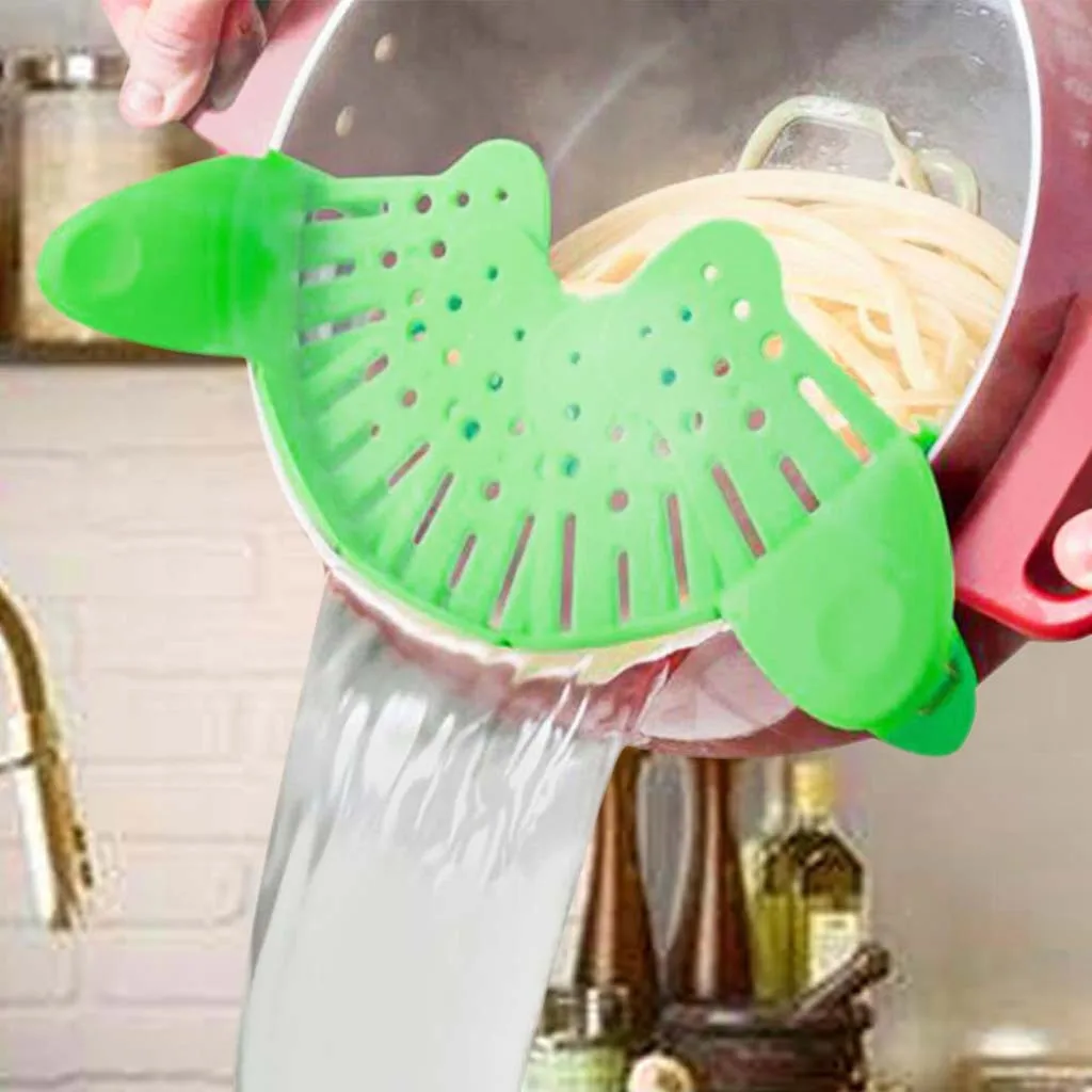 

New Heat Resistant Kitchen Extras Silicone Clip-On Snap and Strainer Clip Colander Kichen Gadget Strainer Cosas de Cocina