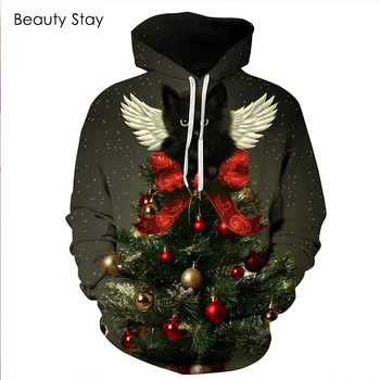 

Beauty Stay Winter Women Oversized Hoodie Cotton Streetwear Full Sleeve Clothes Cat and Christmas Outerwear Womens