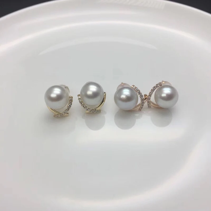 Sinya Diamond Stud earring with Natural southsea pearls in Au750 gold fashion design jewelry for women girls Mum 2018 News gift (1)