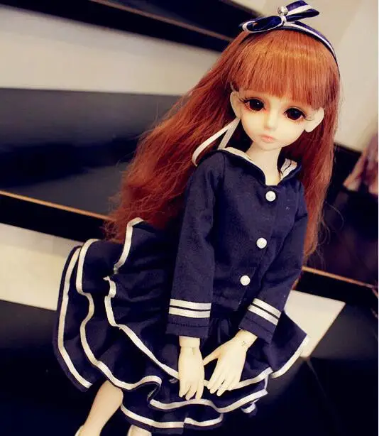 D01-P368 детская игрушка ручной работы 1/6 1/3 1/4 аксессуары для кукол BJD/Sd одежда темно-синий морской флот платье-пачка костюм - Цвет: Clothes set