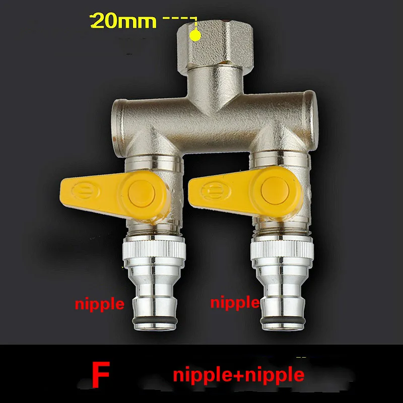 2 способ распределения водяной коллектор латунь делитель воды/запорный клапан стиральная машина кран разветвитель клапаны DN15 DN20 адаптер