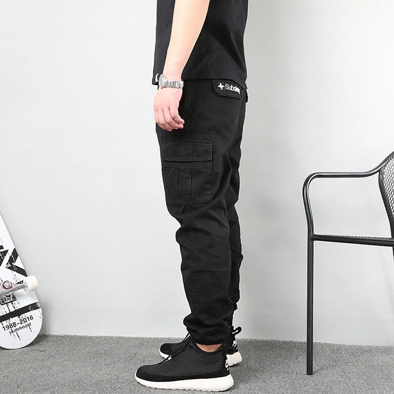Günstig Japanischen Stil Mode Männer Jeans Hip Hop Jogger Hosen Lose Fit Klassische Große Tasche Cargo Hosen Männer Armee Grün Militär hosen