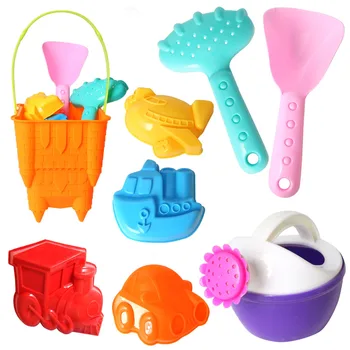 

8PCS Bath/Beach Toys Set Models and Molds, Bucket, Shovels, Rakes, Sprinkler, Sand Bucket Toys Party Favors for Kids (6255)