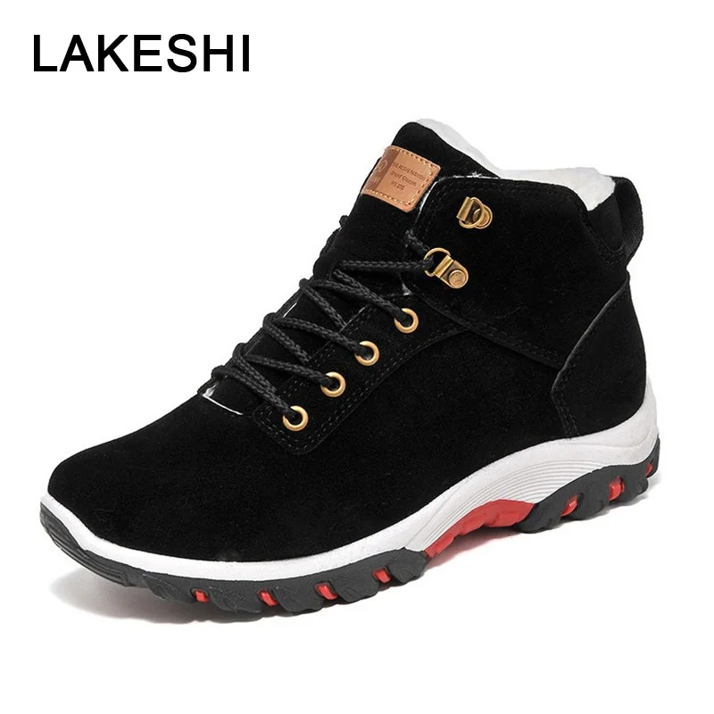 Online Botas LAKESHI para hombre, botas antideslizantes para nieve, botas para hombre, botas de piel para hombre, botas de invierno para mantener el calor, zapatillas de trabajo, 3 colores
