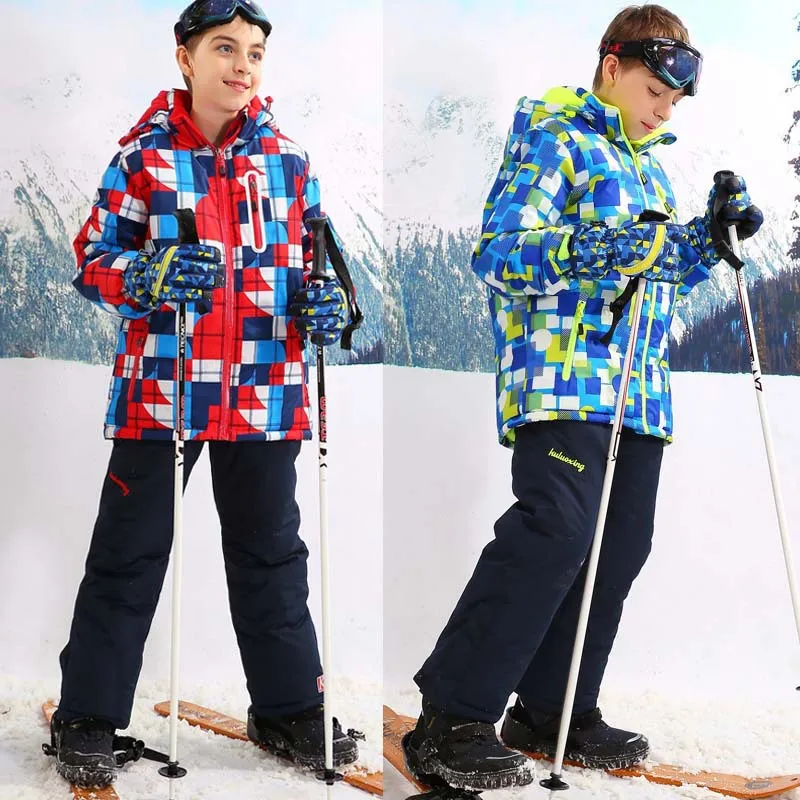 

Waterproof Index 15000mm Children Outerwear Warm Ski Suit Kids Clothes Sets Windproof Baby Boy For 3-16 Years Old For -30 Degree