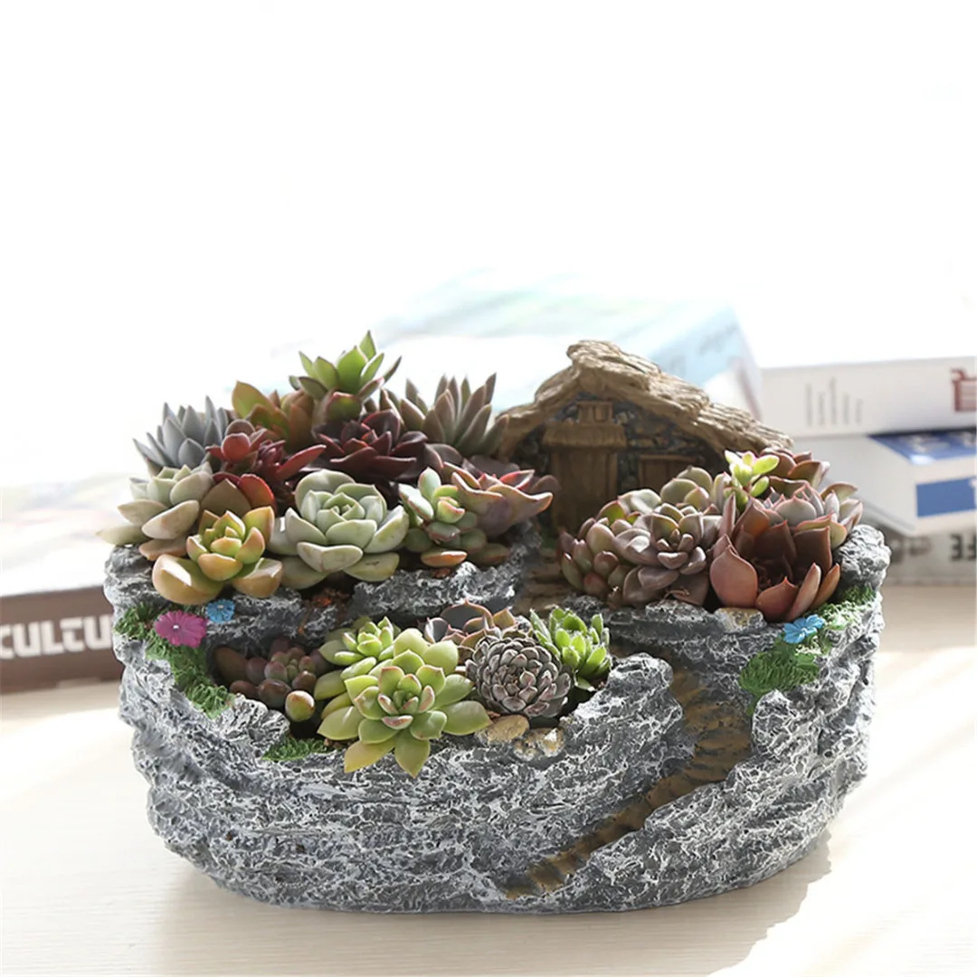 JX-LCLYL Resin Garden Flower Planter Herb Cactus Succulent Plant Pot Box Home Decor