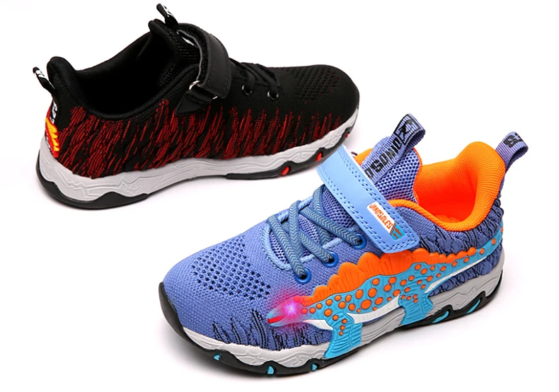 Dinoskulls Big Boys Shoes LED Mesh Kids Sneakers Light Up Sport Tennis Children Trainers Autumn Boys Running Shoes
