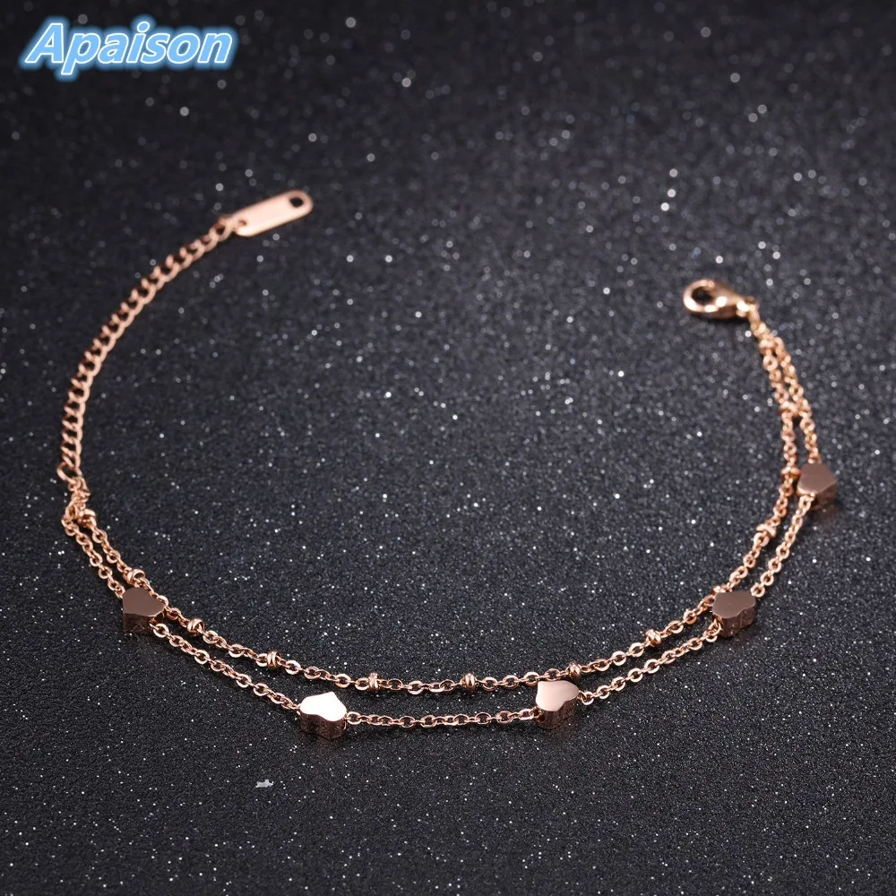 

Luxury Heart Shape Bracelets For Women Charm Stainless Steel Rose Gold Color Chain Link Bracelet Bangle Female Jewelry Gift Girl