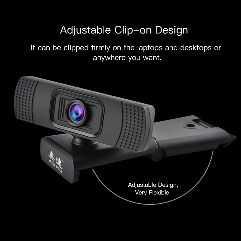 ASHU веб-камера, USB веб-камера, цифровая Full HD 1080P Веб-камера, веб-камера с микрофоном, клипса на 2,0 мегапикселя, CMOS, камера для ПК, для ноутбука