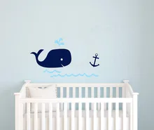 Nursery baby shower gift Whale Anchor vinyl Wall art,Nautical navy blue Wall sticker for kids Room Decor ,free ship